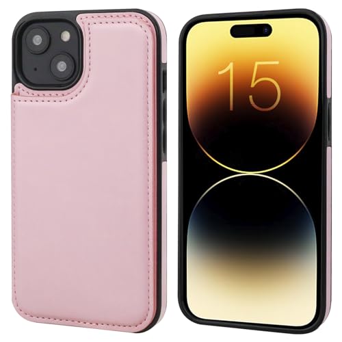 ONETOP for iPhone 15 Wallet Case with Credit Card Holder,Pink | Kickstand,ID/Cash Holder,Case Wallet with Card Slots,Double Magnetic Clasp,Durable PU Leather Shockproof Cover for Women Men - color: Pink