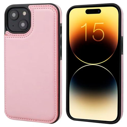 ONETOP for iPhone 15 Wallet Case with Credit Card Holder,Pink | Kickstand,ID/Cash Holder,Case Wallet with Card Slots,Double Magnetic Clasp,Durable PU Leather Shockproof Cover for Women Men - color: Pink