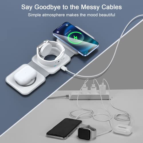 3 in 1 Wireless Charging Station for Apple,Foldable Magnetic Travel Charger - color: white