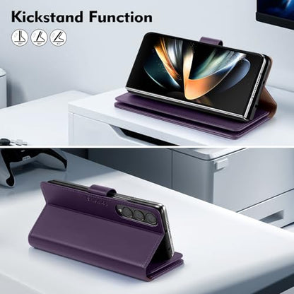Shieldtop Compatible with Samsung Galaxy Z Fold 4 Wallet Case with Card Holder,Women Man RFID Blocking PU Leather Flip Shockproof Protective Cover Credit Card Holder Slots Kickstand,Purple - color: Purple, size: Samsung Galaxy Z Fold 4