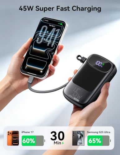 RETMSR Portable Charger 20000mAh 45W USB C Fast Charging, Built-in Cable - color: Frosted Black