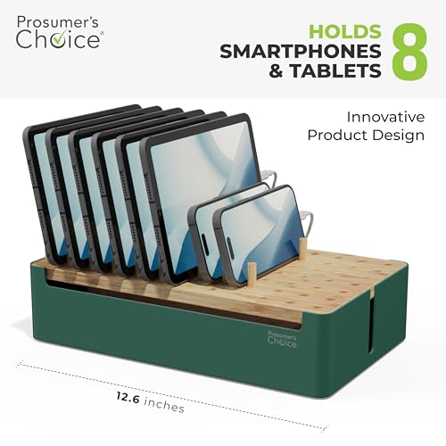 Prosumer's Choice Bamboo Charging Station - Multi Charger Station Organizer - Desk Docking Station for Phones, Tablets, Laptop - Wooden Charging Station with Removable Dividers - Cables Not Included