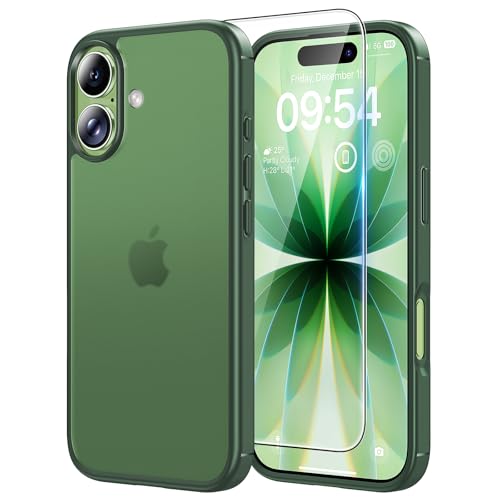 TAURI for iPhone 17 Case, Anti-Yellowing with Screen Protector, Translucent Matte Military-Grade Protection Shockproof Slim Phone Case for iPhone 17, Matte Green - color: F-Matte Green