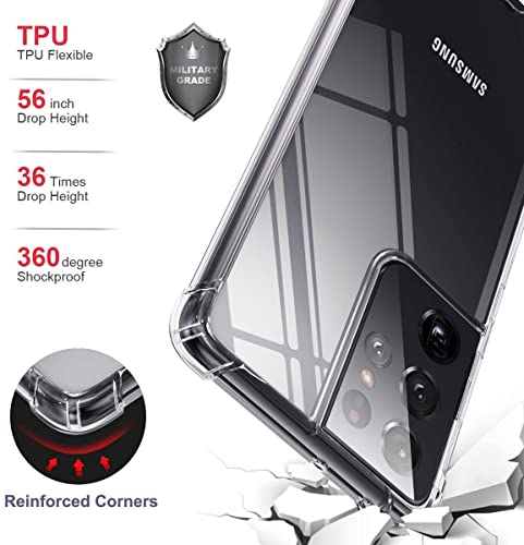 KIOMY Clear Case for Samsung Galaxy S21 Ultra 5G Hybrid Design Shockproof Bumper Protective Cell Phone Back Cover Hard PC Back + Flexible TPU Raised Bezel with Airbags Corners
