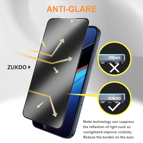2 Pack for iPhone 17 Pro 6.3" Matte Privacy Screen Protector Anti-glare Anti-spy Tempered Glass Film Anti-fingerprint Easy Installation - size: iPhone 17 Pro