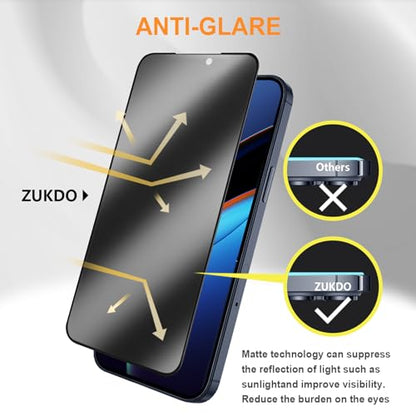 2 Pack for iPhone 17 Pro 6.3" Matte Privacy Screen Protector Anti-glare Anti-spy Tempered Glass Film Anti-fingerprint Easy Installation - size: iPhone 17 Pro