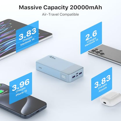 NOBIS Portable Charger 45W 20000mAh Power Bank Fast Charging - color: Light Blue