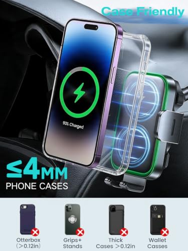 APPS2Car 15W Wireless Car Charger Phone Holder, Dual Coil, Auto Clamping - color: Grey+Wireless Charging