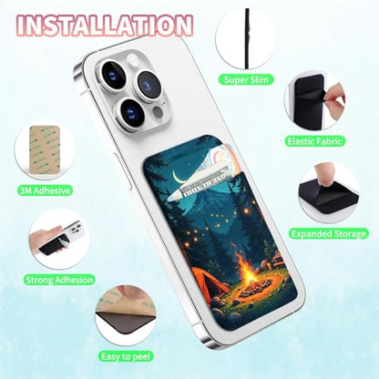 Phone Credit Card Holder Stick on, Cell Phone Pocket Self Adhesive Stretchy Stick on Wallet ID Credit Card Case Pouch Sleeve with Flap for All Smartphones, Dark Mountain Flame - color: Dark Mountain Flame