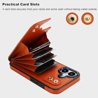 Folosu for iPhone 17 Case Wallet with Card Holder, Finger Ring Cover Brown - color: Brown