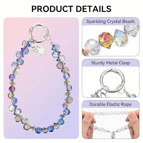 4 Pcs Crystal Phone Charm Sparkling Beaded Phone Wrist Strap Cellphone Lanyard with 4 Plastic Tether Tab for Women, Hands-Free Wristlet Bracelet Strap for Cellphones Keychains Cameras Bags - color: Multicolor