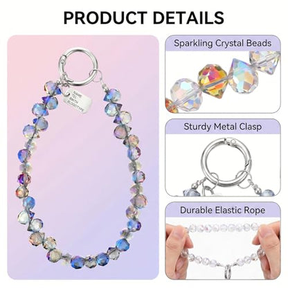 4 Pcs Crystal Phone Charm Sparkling Beaded Phone Wrist Strap Cellphone Lanyard with 4 Plastic Tether Tab for Women, Hands-Free Wristlet Bracelet Strap for Cellphones Keychains Cameras Bags - color: Multicolor