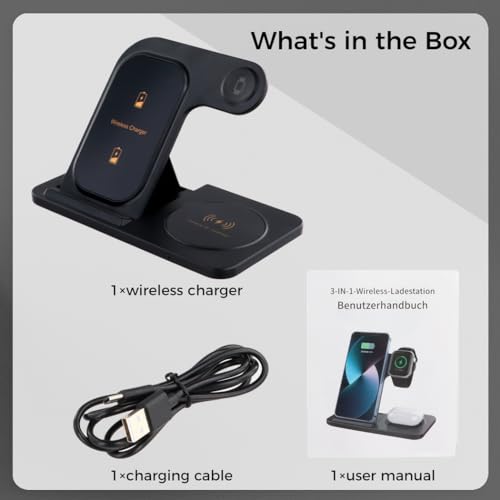 3 in 1 Wireless Charger for Phone, Smartwatch, and Wireless Earbuds, 15W Fast Charging Station, Foldable Stand for Multiple Devices, Portable Multifunctional Docking Station