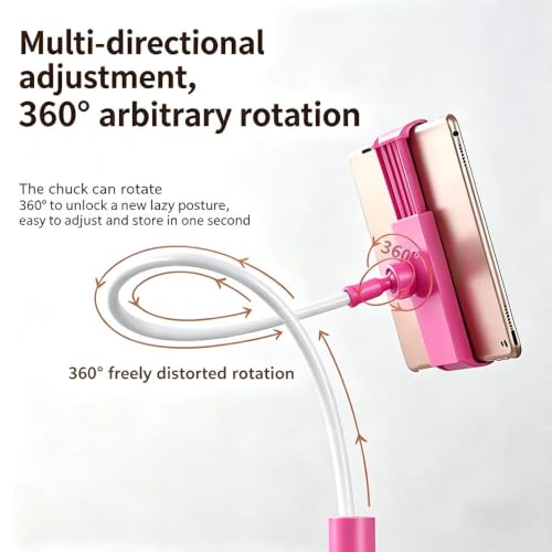 2-in-1 Gooseneck Phone & Tablet Holder for Bed, Flexible Clamp Mount & Overhead Stand for Desk & Headboard, Compatible with iPhone 17/16/15/14 and 4–10.6" Devices (Pink) - color: Pink