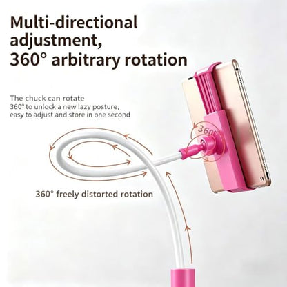 2-in-1 Gooseneck Phone & Tablet Holder for Bed, Flexible Clamp Mount & Overhead Stand for Desk & Headboard, Compatible with iPhone 17/16/15/14 and 4–10.6" Devices (Pink) - color: Pink