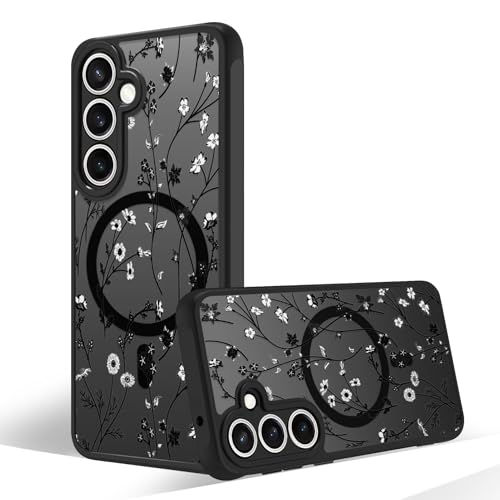 Magnetic Case for Samsung Galaxy S23 FE [Compatible with MagSafe] Black Flower Floral Case for Women Girls Soft TPU Bumper Hard PC Back Anti-Fall Shockproof Protective Slim Cover A10 - color: Flower Branch 3, size: Samsung Galaxy S23 FE
