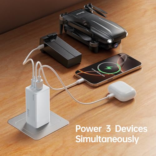Bwine 65W USB-C Charger, 3-Port Universal Travel Adapter Charging Kit - color: White & Orange