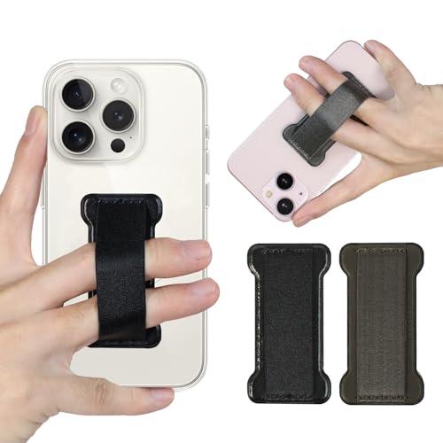 Phone Grip Strap Holder for Hand, Universal Finger Strap Phone Holder, Finger Loop Selfie Grip Compatible with Most Smartphones (Black Grey) -2PC - color: Black grey
