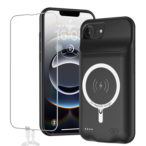 Battery Case for iPhone 16e, 10000mAh High Capacity Portable Charger Case, Rechargeable Smart Battery Pack Compatible with iPhone 16e 6.1 inch Charging, Support Wireless & Carplay - Black - size: iPhone 16e (6.1 inch)