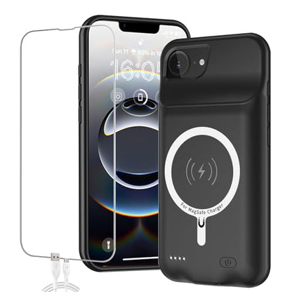 Battery Case for iPhone 16e, 10000mAh High Capacity Portable Charger Case, Rechargeable Smart Battery Pack Compatible with iPhone 16e 6.1 inch Charging, Support Wireless & Carplay - Black - size: iPhone 16e (6.1 inch)