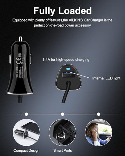 iPhone 18 17e USBC Car Charger with Built-in 3ft Coiled Cable Fast Charging - color: Black Coiled Charger