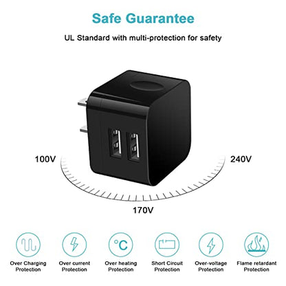 USB Wall Charger,USB Plug,2Pack Flat USBA Charger Block Charging Low Profile USBA Cube Charger Box Right Angle Plug Adapter for iPad Pro,iPad MiniiPad Air,iPhone 17 16 15 14 13 12 11 Max,Samsung,Pixel - color: Black