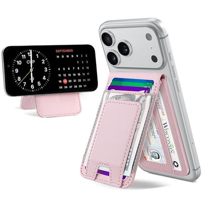for MagSafe Wallet with Money Clip, Magnetic iPhone Wallet Stand, Pink - color: Pink