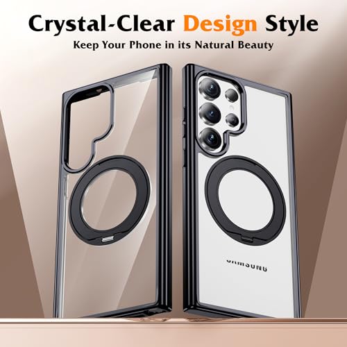 Compatible with Clear Samsung Galaxy S24 Ultra Case with 360° Invisible Magnetic Ring Stand [Compatible with Mag-Safe] Shockproof Plating Phone Case for S24 Ultra 6.8",Black - color: Black, size: Samsung Galaxy S24 Ultra