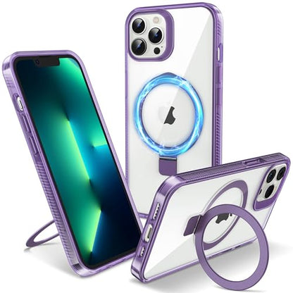 Magnetic Case for iPhone 13 Pro - [Built-in Invisible Stand] [Compatible with MagSafe] [Military Grade Drop Protection] Anti-Yellowing Hard Back Silicone Edge Cover, 6.1", Clear Purple - color: Clear Purple, size: iPhone 13 Pro 6.1''