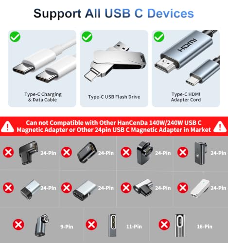 HanCenDa 24Pin USB C Magnetic Charging Cable 240W [2Pack, 4ft] - size: 4FT