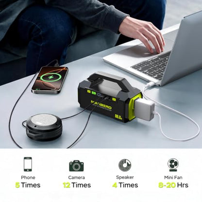MARBERO Portable Power Station with AC Outlet 100W Solar Generator 88.8Wh - color: Yellow Green