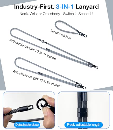 Phone Lanyard Crossbody, 3-in-1 Neck Strap& Wrist Strap, Adjustable Anti-Theft Lanyard with 2 Phone Tether Tabs, Universal Cell Phone Strap for iPhone 17 Pro Max, Travel Essential,Grey - color: 7-grey