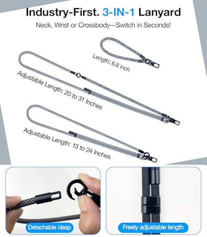 Phone Lanyard Crossbody, 3-in-1 Neck Strap& Wrist Strap, Adjustable Anti-Theft Lanyard with 2 Phone Tether Tabs, Universal Cell Phone Strap for iPhone 17 Pro Max, Travel Essential,Grey - color: 7-grey