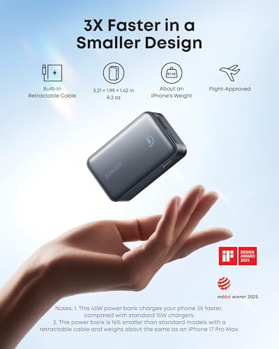 Anker Nano Power Bank, 45W 10,000mAh Portable Charger, iPhone Battery Pack - color: Black