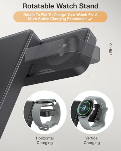 Meifigno 3 in 1 Foldable Wireless Charger for Google Pixel Watch 3/2, Black - color: Black