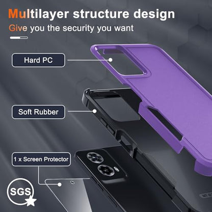 Case Compatible with Moto G 5G 2024, Full Body Heavy Duty Rugged Shockproof Protective Phone Cover with Lanyard Strap, Tempered Glass Screen Protector, Lavender | with Tempered Glass Screen Protector+Lanyard Strap,Rugged Shockproof Protective Phone Case -