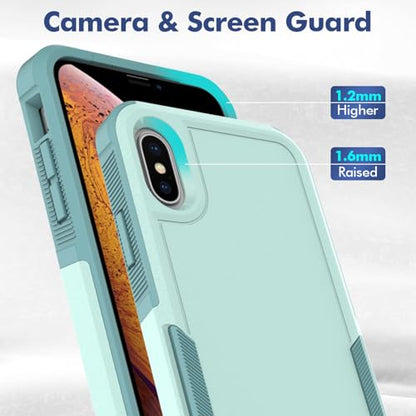 for iPhone X/iPhone Xs Case: Dual Layer Protective Heavy Duty Cell Phone Case Shockproof Rugged Bumper Tough with Screen Protector - Military Grade Drop Tested for Appple iPhone X/iPhone Xs, Green - color: Mint Green (PC) + Mint Green (TPU)