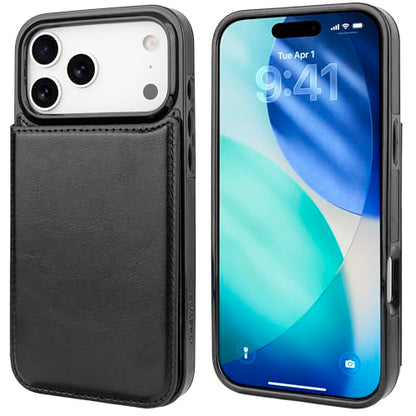 ONETOP for iPhone 17 Pro Max Wallet Case with Credit Card Holder,Black | Kickstand,ID/Cash Holder,Case Wallet with Card Slots,Double Magnetic Clasp,Durable PU Leather Shockproof Cover for Women Men - color: Black