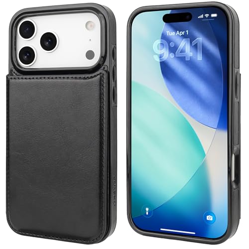 ONETOP for iPhone 17 Pro Max Wallet Case with Credit Card Holder,Black | Kickstand,ID/Cash Holder,Case Wallet with Card Slots,Double Magnetic Clasp,Durable PU Leather Shockproof Cover for Women Men - color: Black