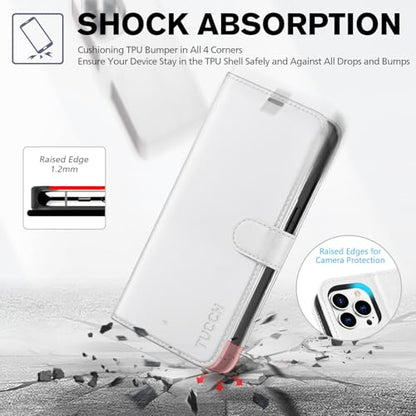 TUCCH Wallet Case for iPhone 14 Pro (6.1") 2022, Flip Stand, White | RFID Blocking, 4 Card Holders, Kickstand, PU Leather, Shockproof TPU Shell, Magnetic Closure, Protective Folio Cover - color: White