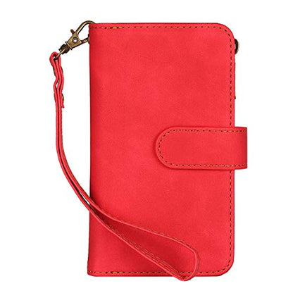 iCoverCase for iPhone 12 Mini Wallet Case with Card Holder and Wrist Strap, PU Leather Kickstand Card Slots Zipper Pocket Magnetic [Detachable] Flip Cover Case 5.4 Inch (Red) - color: Red