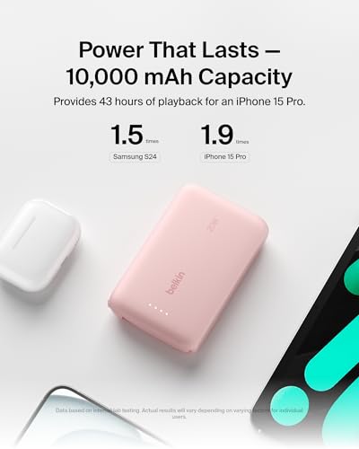 Belkin 10000mAh 20W USB C Power Bank, Portable Charger for iPhone & iPad - color: Pink, style: 10K mAh