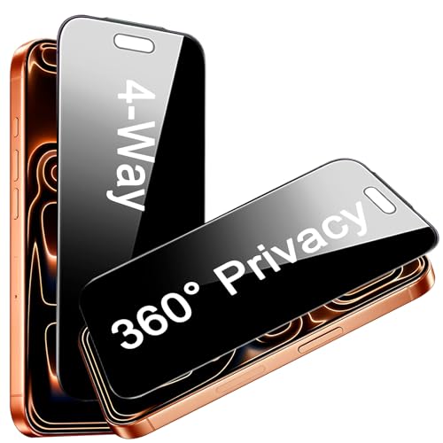 2 Pack 4 Way 360 Degree Privacy Screen Protector for iPhone 17 Pro Max, 4 Directions Horizontal and Vertical All Around Anti Spy Tempered Glass Film, Face ID Sensitive - size: for iPhone 17 Pro Max 6.9"