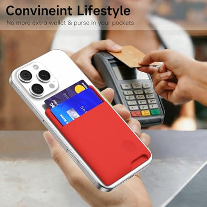 oakxco Phone Wallet Stick On, Secure Phone Card Holder Silicone, Adhesive Pocket Sleeve ID Credit Card, Slim Thin Card Case for Men Women Cute, Compatible with Apple iPhone Samsung Pixel, Red - color: Red