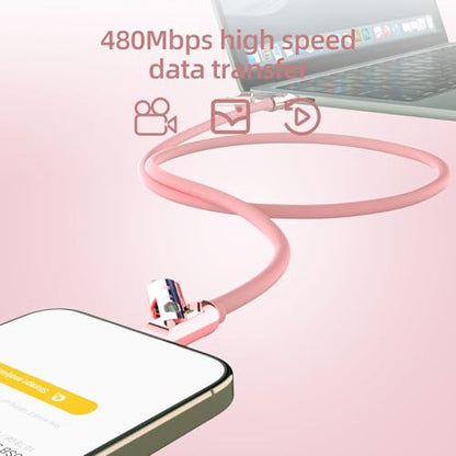 MFish USB C to USB C Cable, 240W 4 in 1 Charging Cable, Pink, 6.6FT - color: Pink, size: 6.6FT(Upgraded)