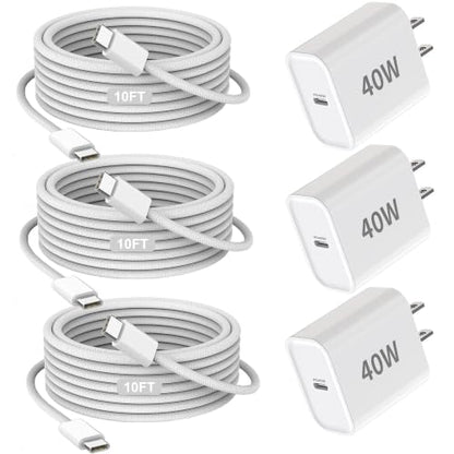 iPhone 17/16/15 Charger Fast Charging 3Pack 40W USB C Charger Fast Charging - size: 10FT