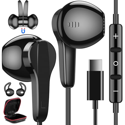 USB C Headphones Wired for Samsung S26 S25 Ultra S24 S23 Fe S22, Black - color: Black