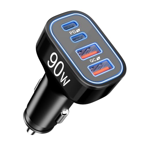 USB C Car Charger, 4-Port 90W Type C Super Fast Cigarette Lighter Adapter - style: 1-Pack