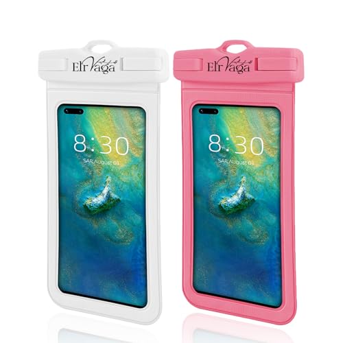 2 Pack IPX8 Waterproof Phone Pouch for iPhone 16/15/14/13 Pro Max Plus (7.2 Inch) - Swimming, Diving, Snorkeling, Snowproof - Touchscreen Friendly Underwater Photography Dry Bag (White&Pink) - color: White&Pink
