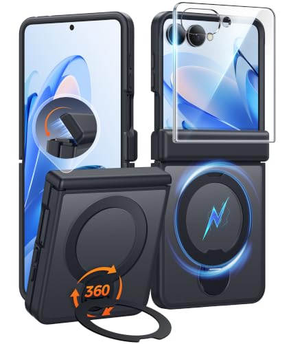 FNTCASE for Samsung Galaxy Z Flip 8 Case with 360 Spin Magnetic Stand Black | Compatible for Magsafe,Full Hinge Protection,Screen Protector,Translucent Matte Grade Shockproof Protective Cover - color: Black, size: For Samsung Galaxy Z Flip 8 6.9 Inch